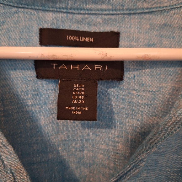 Tahari 100% linen pullover 3/4 sleeve, V neck tunic top. Blue Coastal Size 1X - Picture 4 of 5